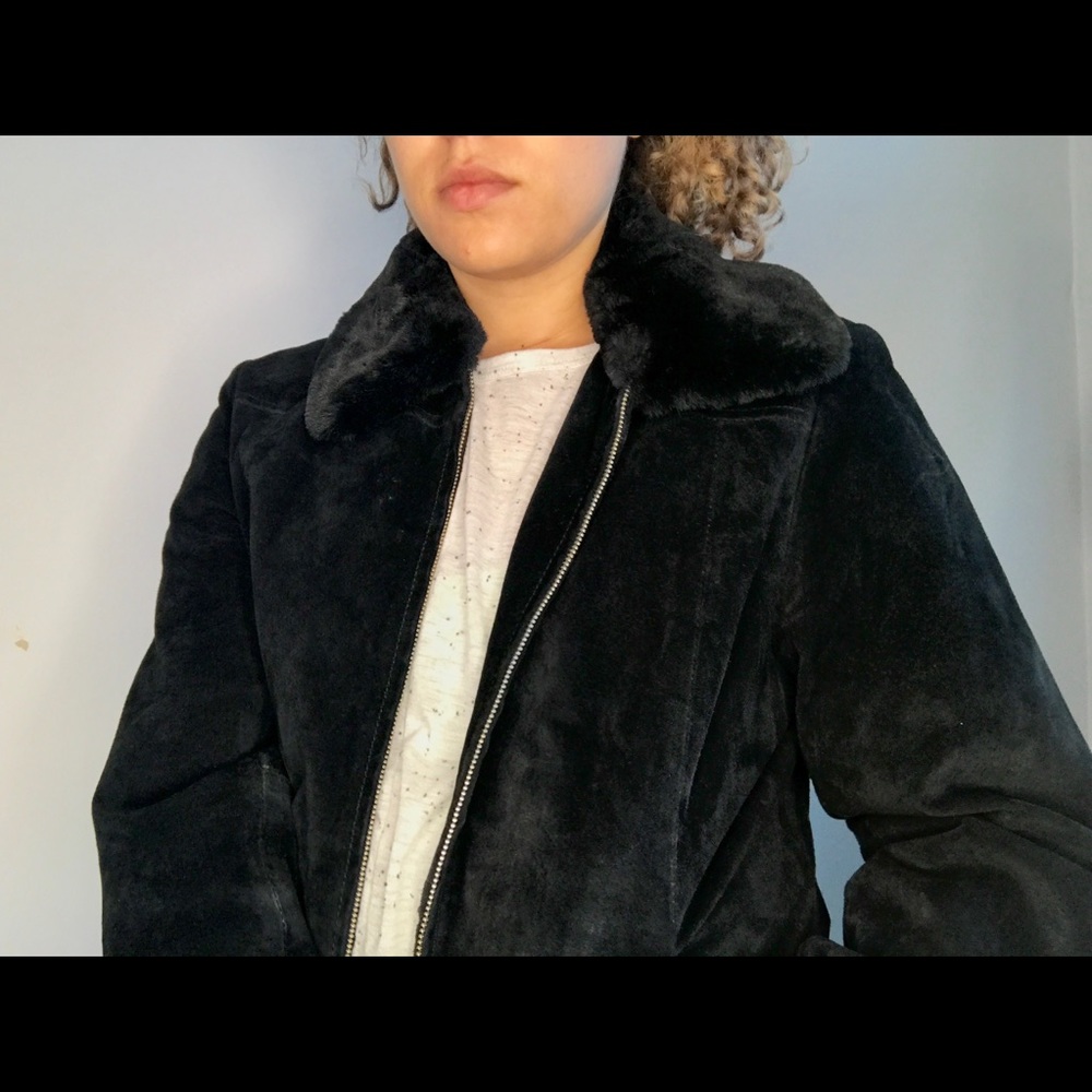 Leather Bomber With Faux Fur Collar